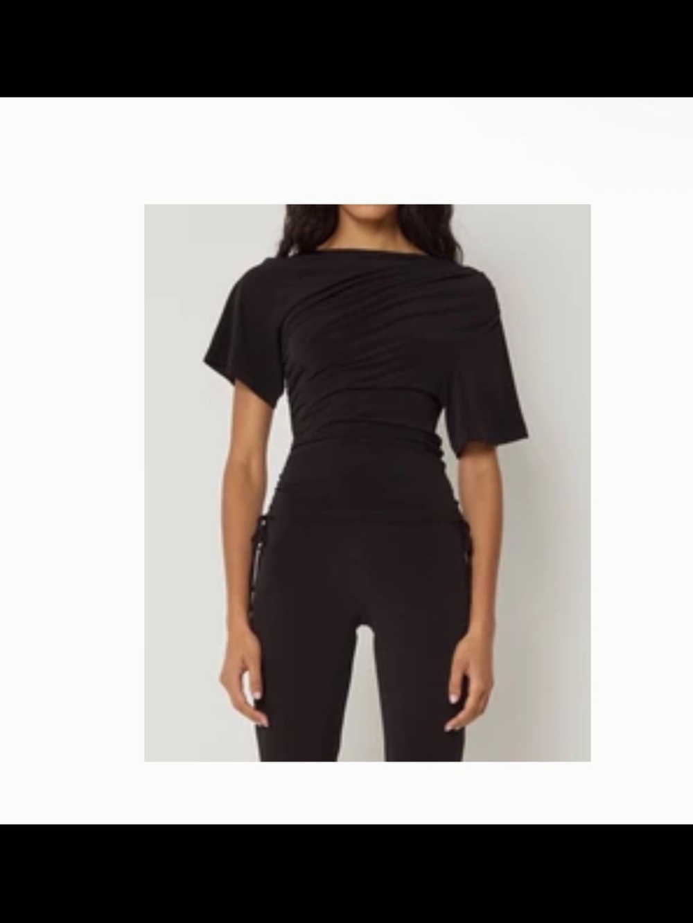 Black Ruched Short-Sleeve Wrap-Style Women's Top